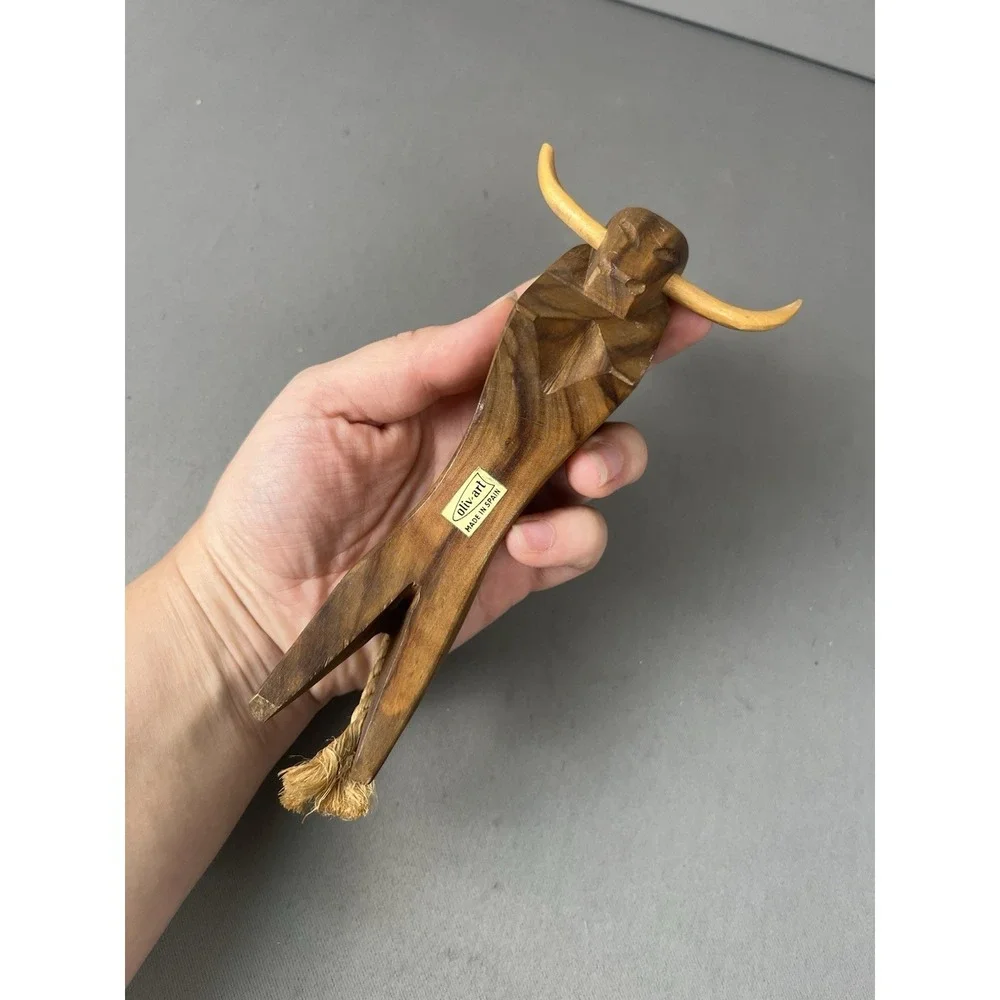 Vintage MCM Oliv-Art Olive Wood Bull Taureau 6 Appetizer Cocktail Skewers Forks